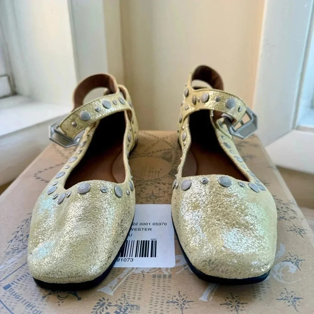 New Free People Mystic Mary Jane Flats Studded Yellow 7 - Picture 5 of 15